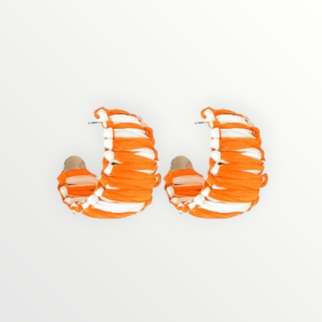 Orange & White Bold Raffia Hoops-Earrings-LouisGeorge Boutique-LouisGeorge Boutique, Women’s Fashion Boutique Located in Trussville, Alabama
