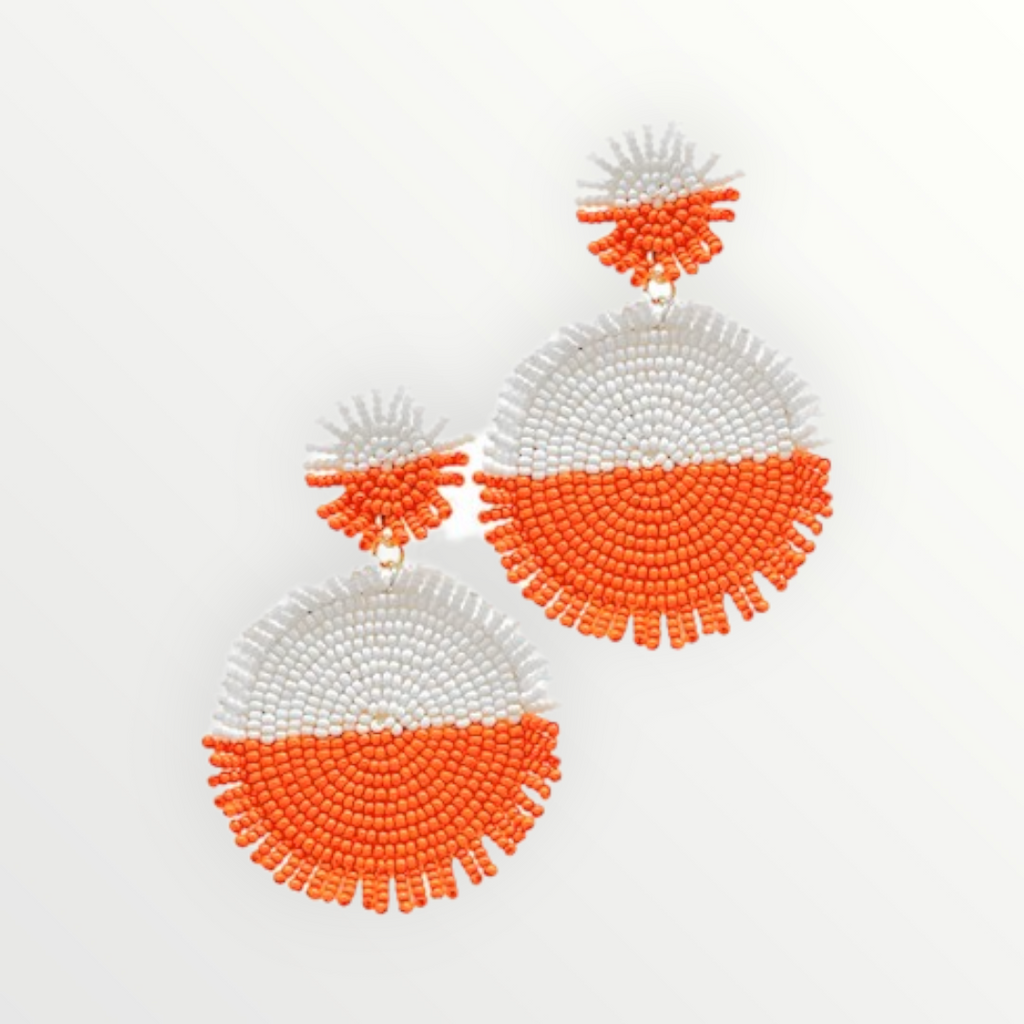 Orange & White Color Block Double Beaded Disc Earrings-Earrings-LouisGeorge Boutique-LouisGeorge Boutique, Women’s Fashion Boutique Located in Trussville, Alabama