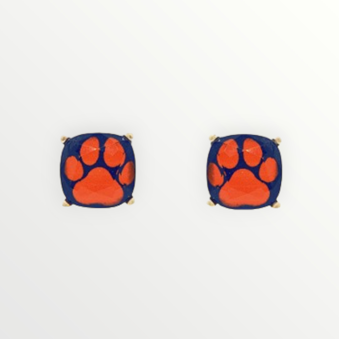 Orange & Navy Paw Print Studs-Earrings-LouisGeorge Boutique-LouisGeorge Boutique, Women’s Fashion Boutique Located in Trussville, Alabama