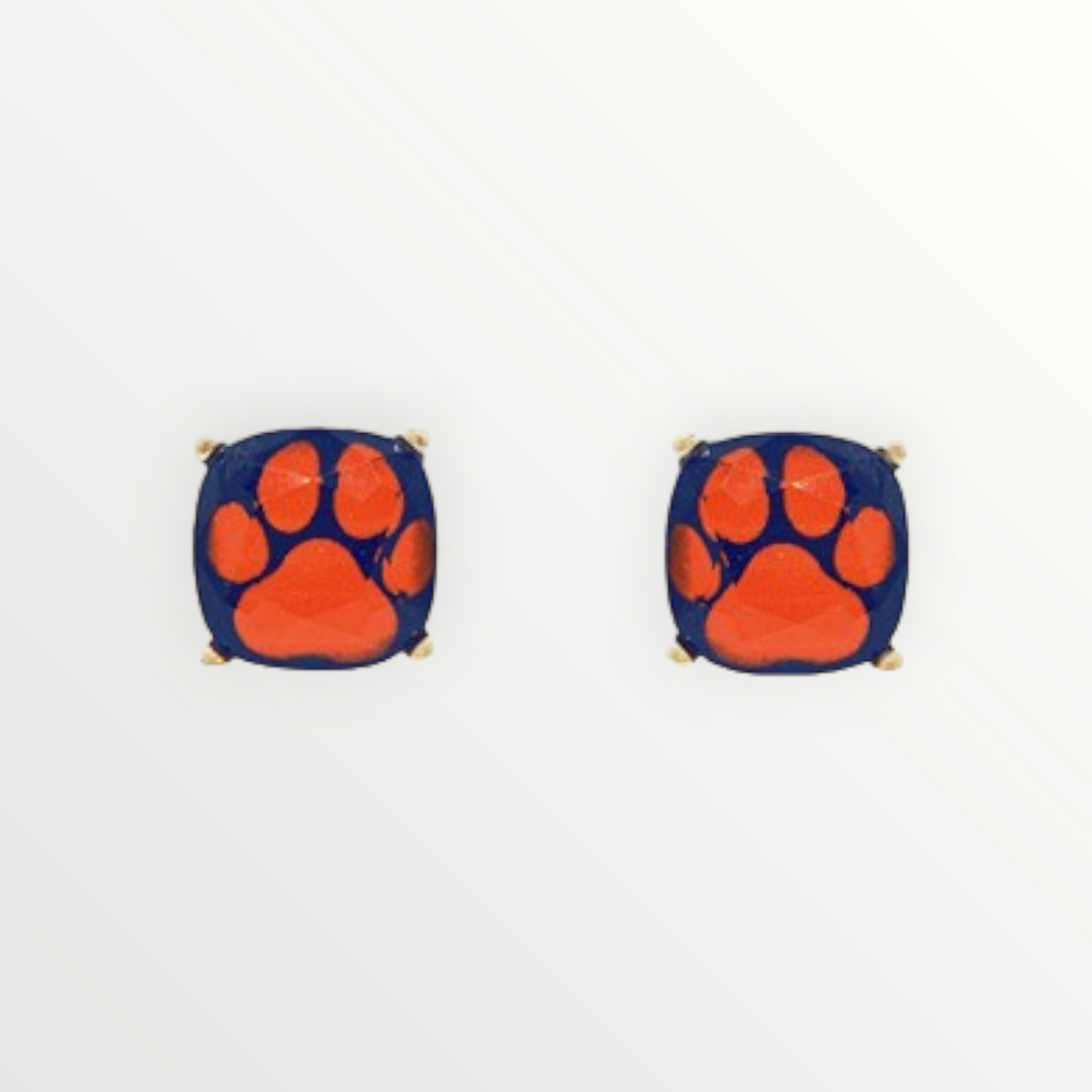 Orange & Navy Paw Print Studs-Earrings-LouisGeorge Boutique-LouisGeorge Boutique, Women’s Fashion Boutique Located in Trussville, Alabama