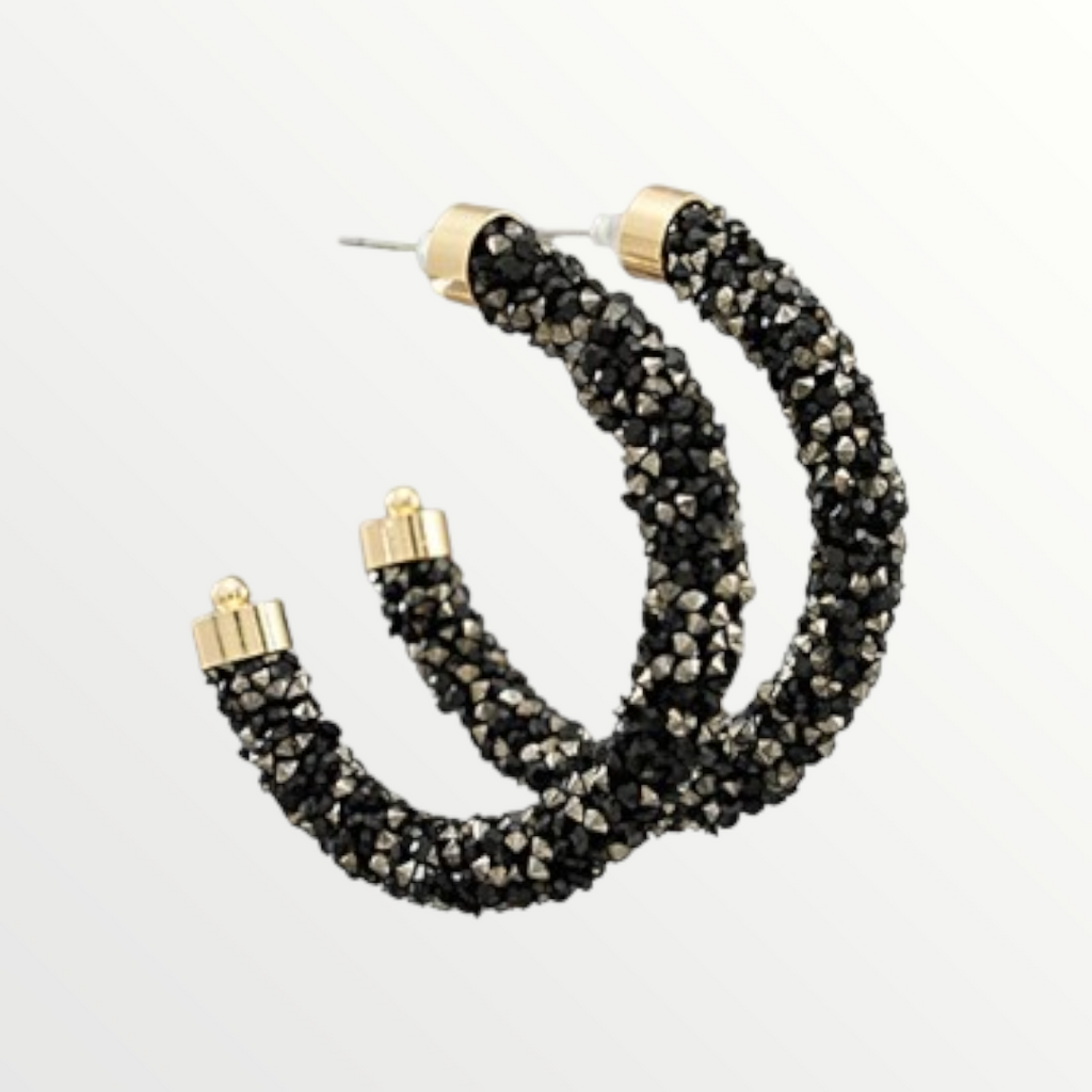 Black Confetti Glitter Hoops-Earrings-LouisGeorge Boutique-LouisGeorge Boutique, Women’s Fashion Boutique Located in Trussville, Alabama