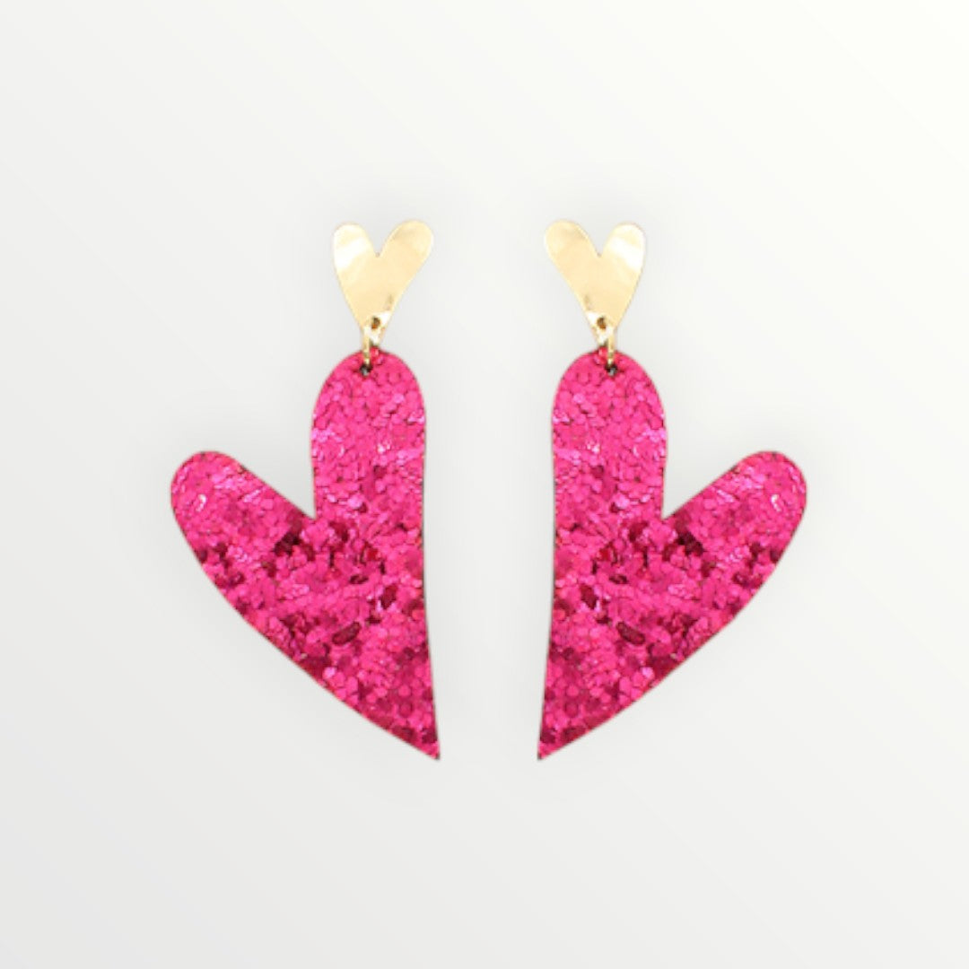 Fuchsia & Gold Glitter Heart Earrings-Earrings-LouisGeorge Boutique-LouisGeorge Boutique, Women’s Fashion Boutique Located in Trussville, Alabama