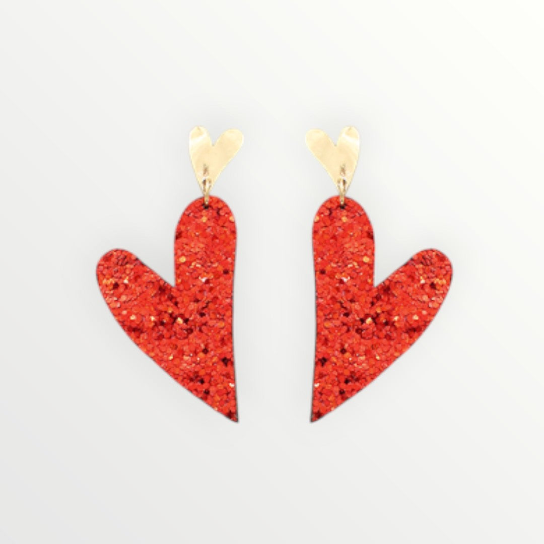Red & Gold Glitter Heart Earrings-Earrings-LouisGeorge Boutique-LouisGeorge Boutique, Women’s Fashion Boutique Located in Trussville, Alabama