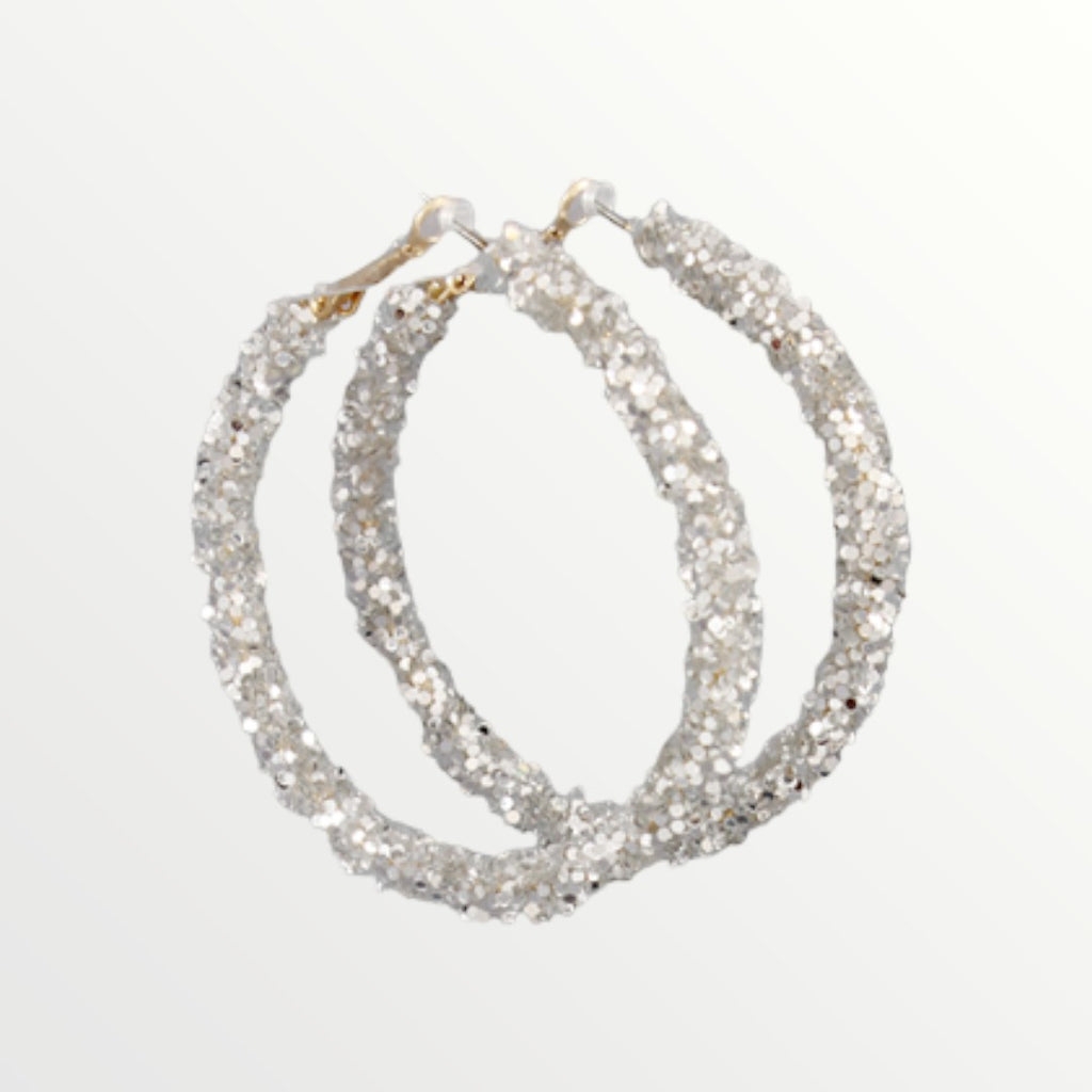 Silver Glitter Hoops-Earrings-LouisGeorge Boutique-LouisGeorge Boutique, Women’s Fashion Boutique Located in Trussville, Alabama