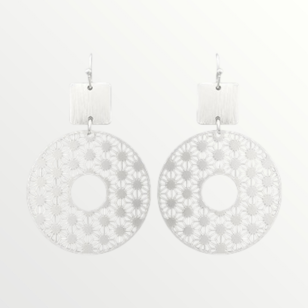 Silver Circle & Square Drop Earrings-Earrings-LouisGeorge Boutique-LouisGeorge Boutique, Women’s Fashion Boutique Located in Trussville, Alabama