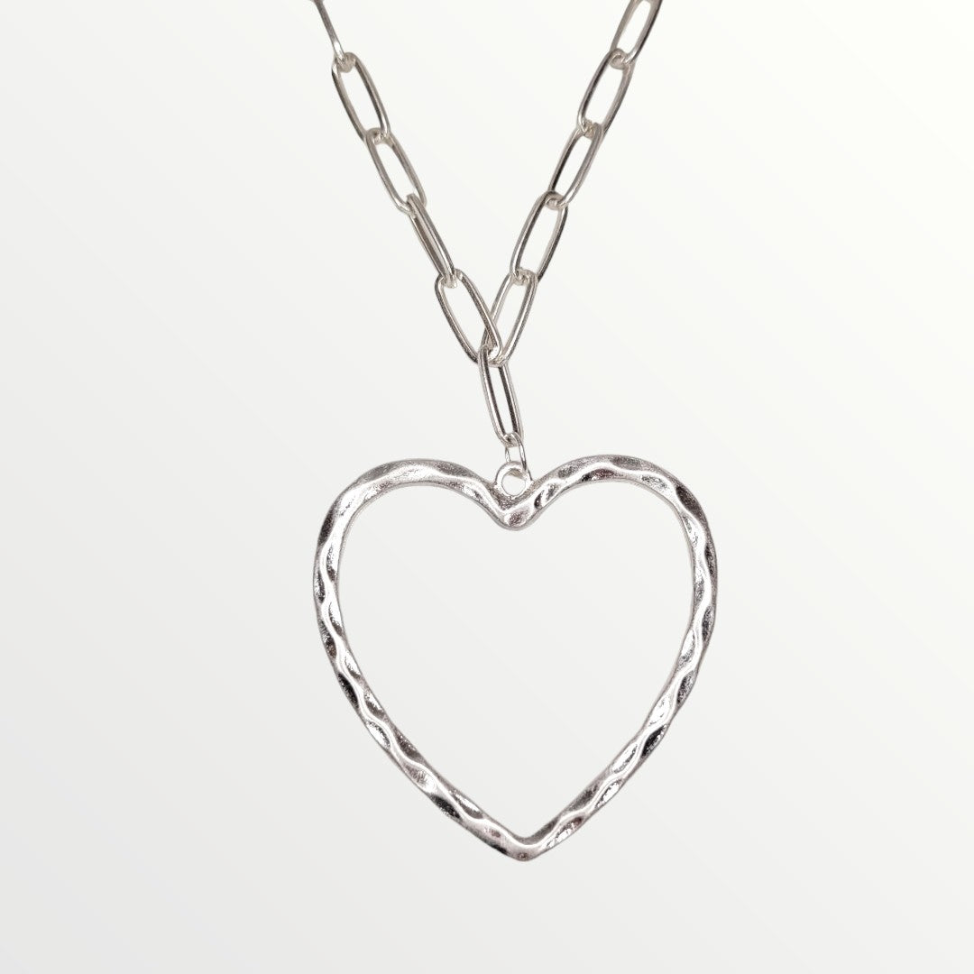 Open Heart Worn Silver Necklace-Necklaces-LouisGeorge Boutique-LouisGeorge Boutique, Women’s Fashion Boutique Located in Trussville, Alabama