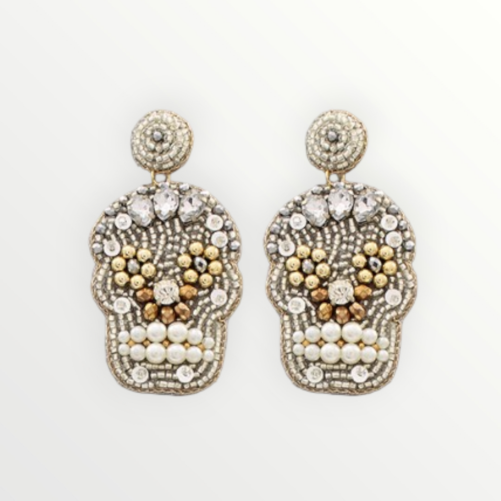 Luxe Silver Skull Beaded Earrings-Earrings-LouisGeorge Boutique-LouisGeorge Boutique, Women’s Fashion Boutique Located in Trussville, Alabama