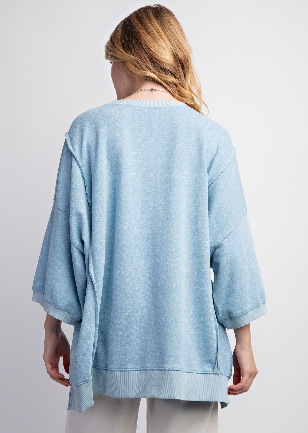 Sky Blue Banded Bottom Knit Top by Easel - Plus/Regular-Apparel-Easel-LouisGeorge Boutique, Women’s Fashion Boutique Located in Trussville, Alabama