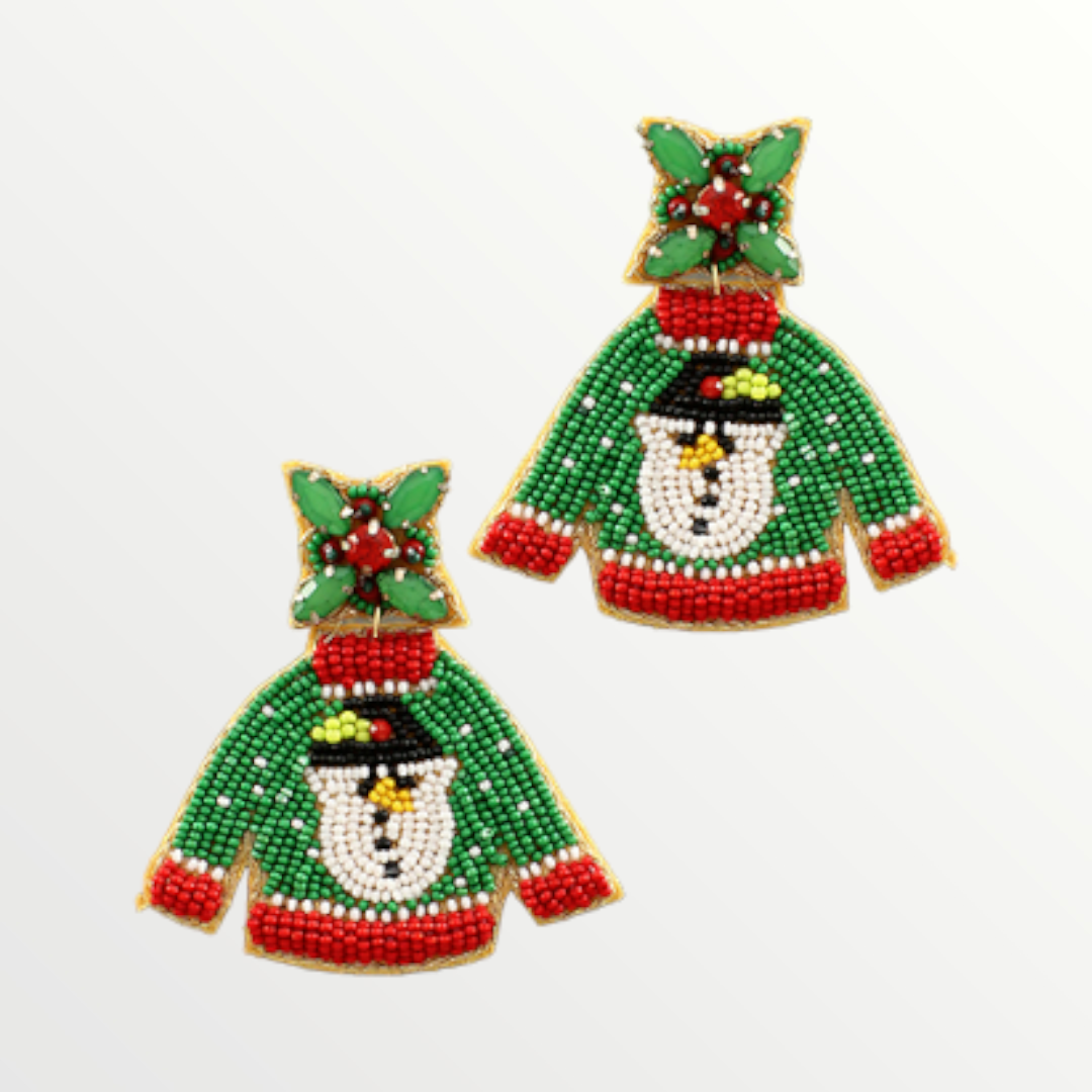 Beaded Snowman Ugly Sweater Earrings-Earrings-LouisGeorge Boutique-LouisGeorge Boutique, Women’s Fashion Boutique Located in Trussville, Alabama