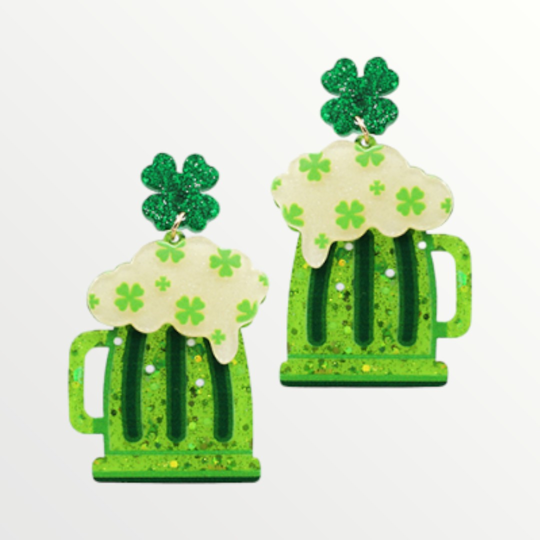 Sparkly Irish Green Beer Acrylic Earrings-Earrings-LouisGeorge Boutique-LouisGeorge Boutique, Women’s Fashion Boutique Located in Trussville, Alabama