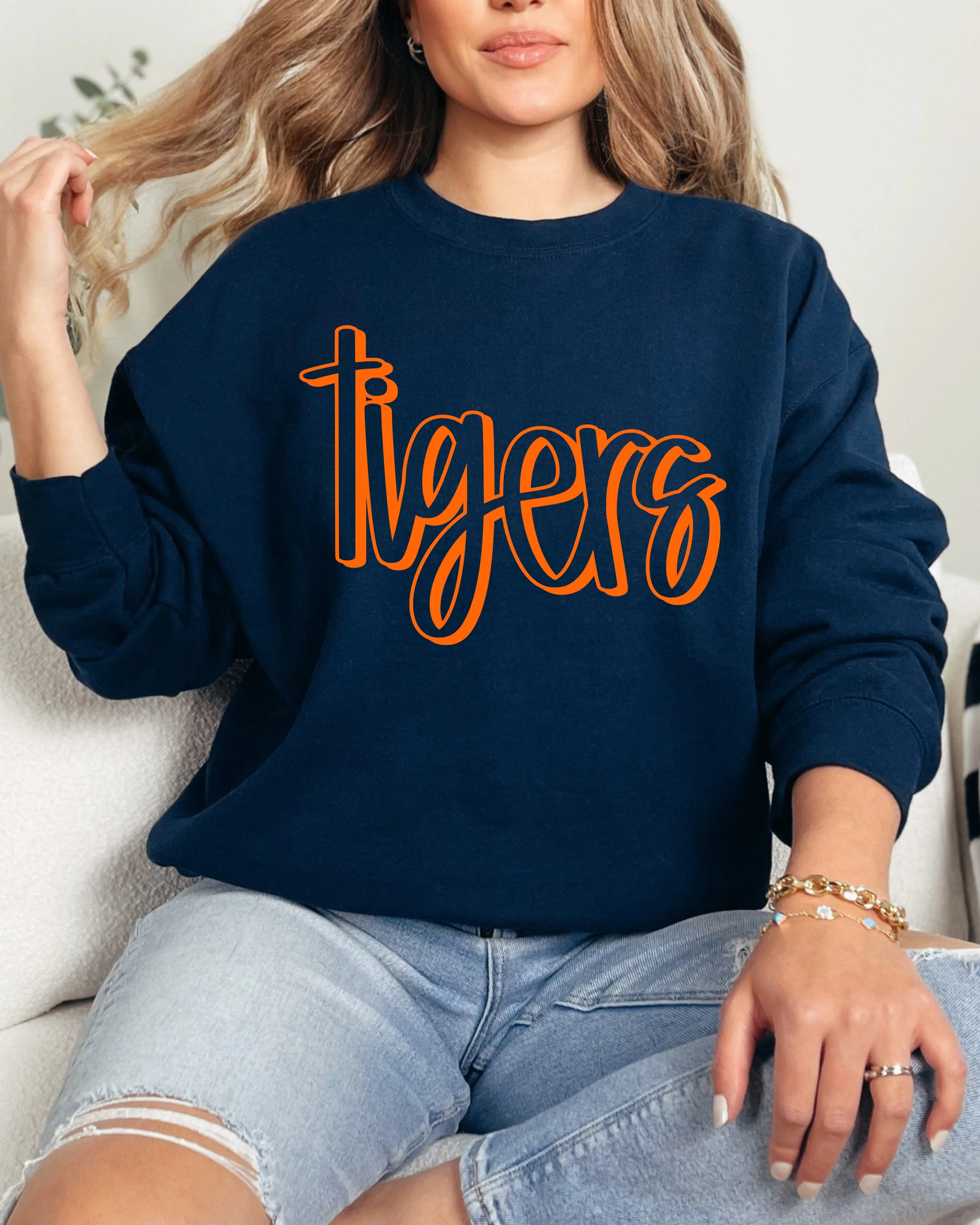 Auburn TIGERS Puff Print Sweatshirt - Navy - Plus/Regular-Apparel-LouisGeorge Boutique-LouisGeorge Boutique, Women’s Fashion Boutique Located in Trussville, Alabama