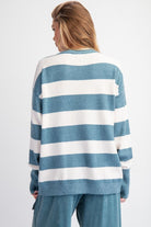 Striped Ribbon Knit Sweater by Easel - Teal-Apparel-Easel-LouisGeorge Boutique, Women’s Fashion Boutique Located in Trussville, Alabama