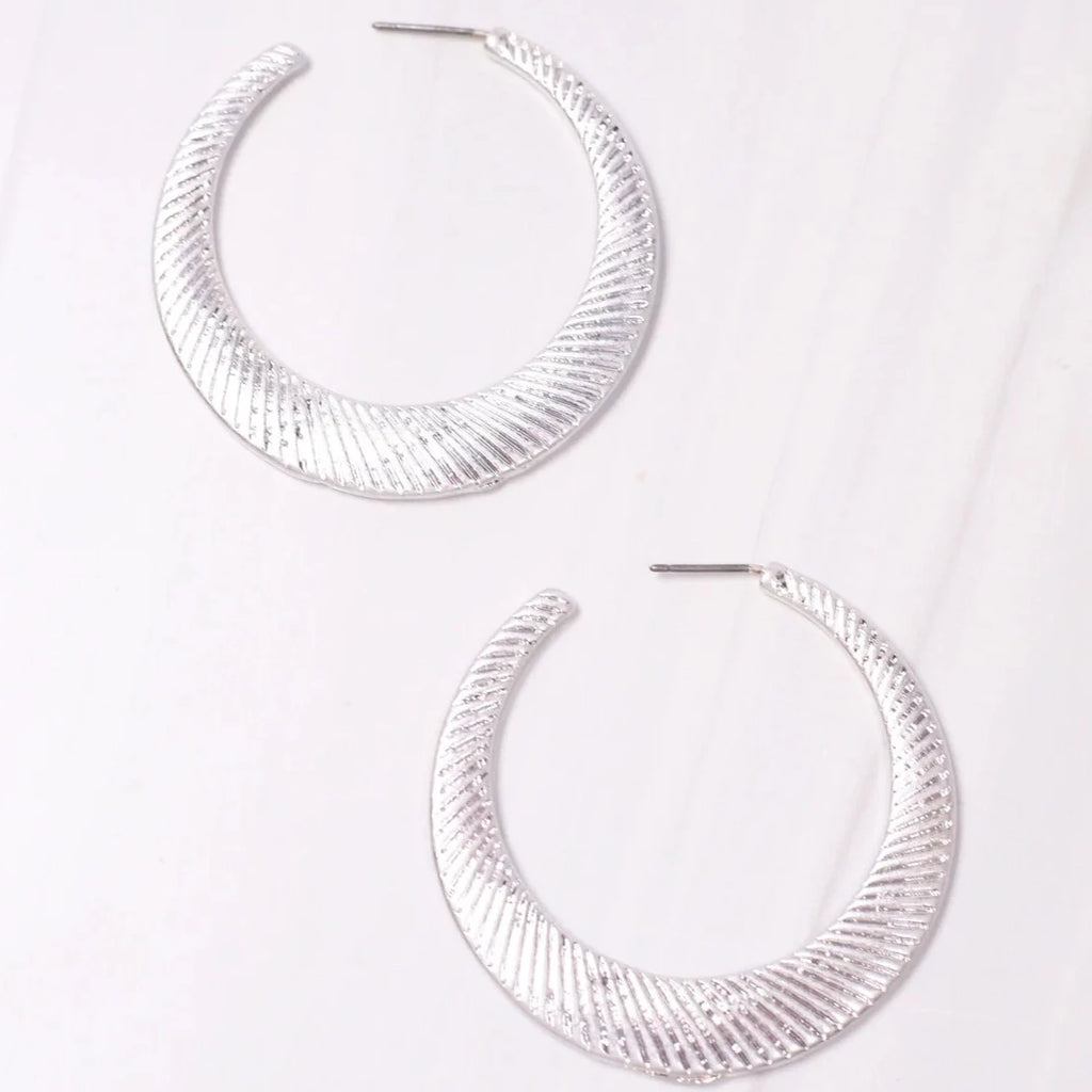 Torres Textured Hoop Earring Silver-Earrings-Caroline Hill-LouisGeorge Boutique, Women’s Fashion Boutique Located in Trussville, Alabama