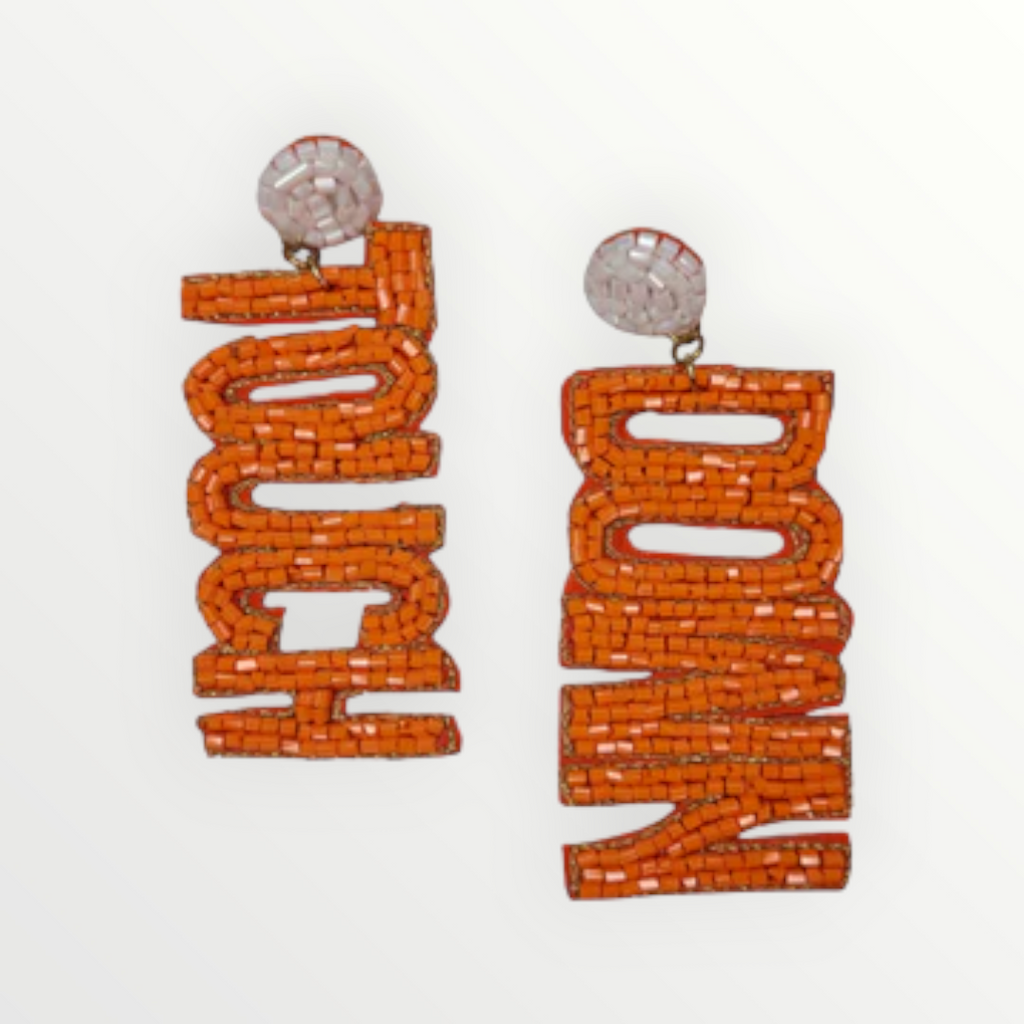 Orange & White Touch Down Beaded Earrings-Earrings-LouisGeorge Boutique-LouisGeorge Boutique, Women’s Fashion Boutique Located in Trussville, Alabama