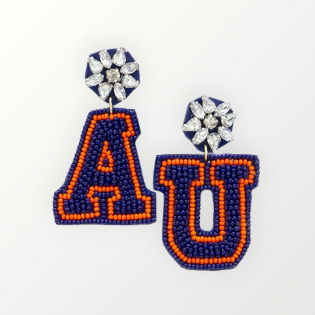 Luxe Orange & Navy Auburn Beaded Earrings-Earrings-LouisGeorge Boutique-LouisGeorge Boutique, Women’s Fashion Boutique Located in Trussville, Alabama