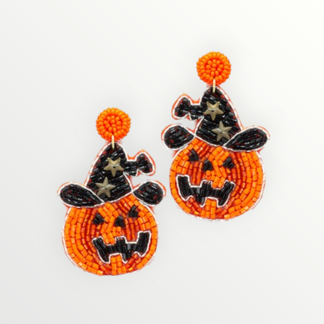 Witch Hat & Pumpkin Beaded Earrings-Earrings-LouisGeorge Boutique-LouisGeorge Boutique, Women’s Fashion Boutique Located in Trussville, Alabama