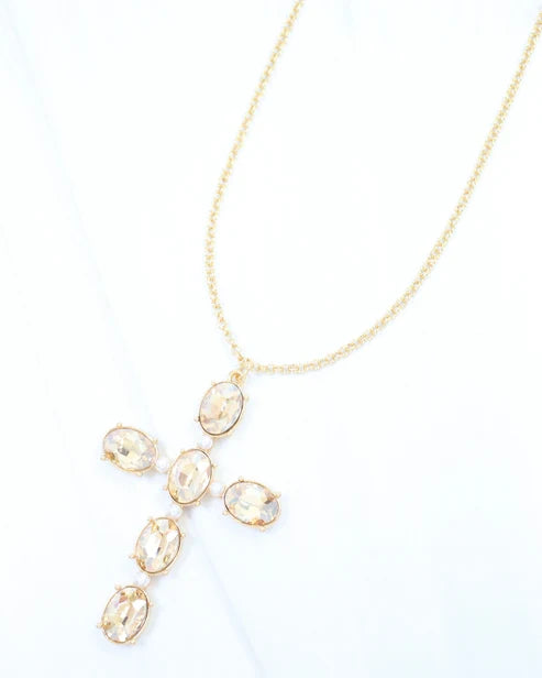 Gregory Glass Stone Cross Necklace Champagne-Necklaces-LouisGeorge Boutique-LouisGeorge Boutique, Women’s Fashion Boutique Located in Trussville, Alabama