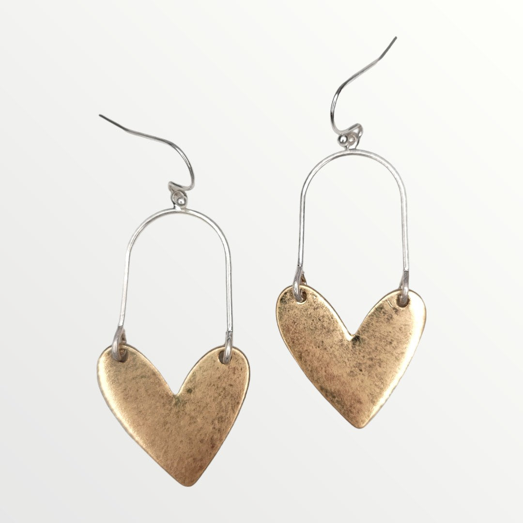 Worn Silver & Gold Heart Drop Earrings-Earrings-LouisGeorge Boutique-LouisGeorge Boutique, Women’s Fashion Boutique Located in Trussville, Alabama