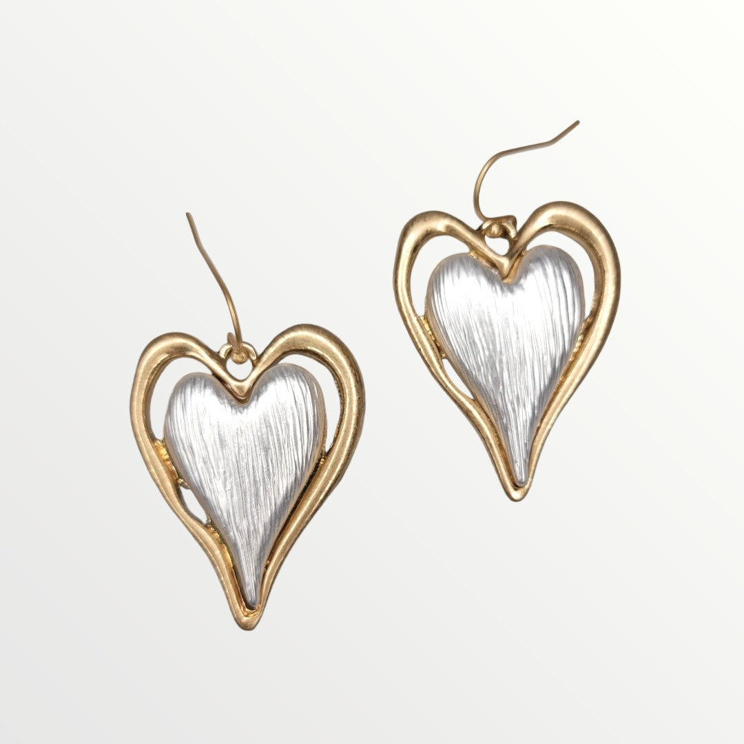 Worn Gold & Silver Heart Earrings-Earrings-LouisGeorge Boutique-LouisGeorge Boutique, Women’s Fashion Boutique Located in Trussville, Alabama