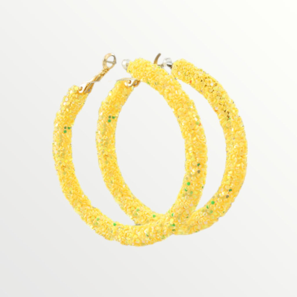 Yellow Glitter Hoops-Earrings-LouisGeorge Boutique-LouisGeorge Boutique, Women’s Fashion Boutique Located in Trussville, Alabama