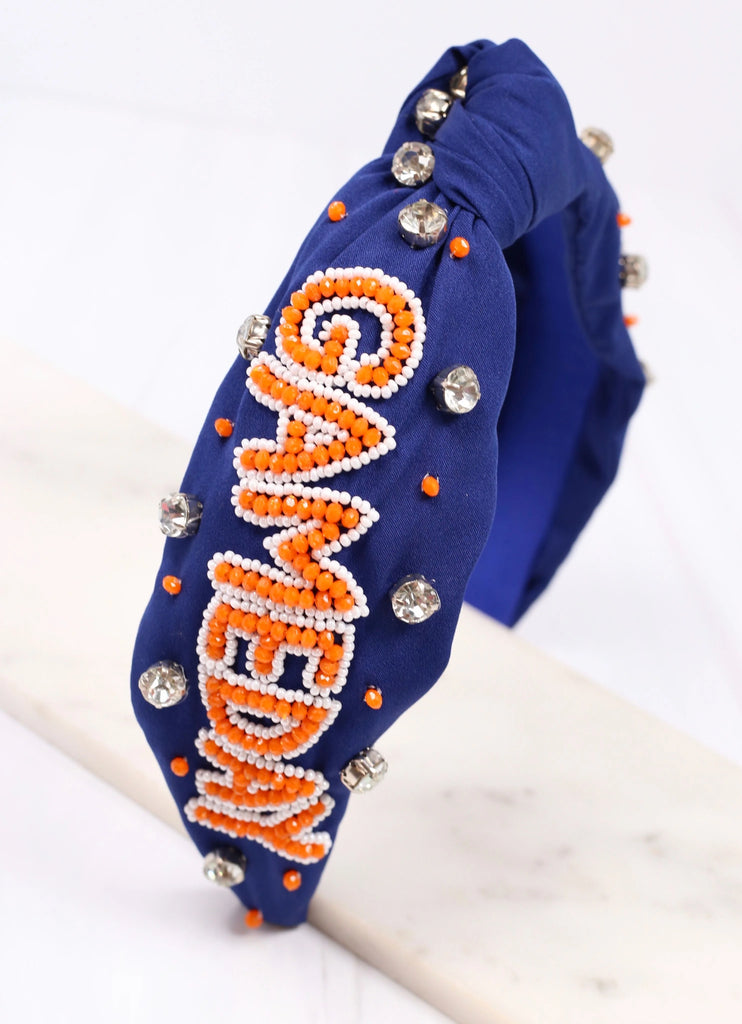 Gameday Embellished Headband - Orange & Navy-Headbands-Caroline Hill-LouisGeorge Boutique, Women’s Fashion Boutique Located in Trussville, Alabama