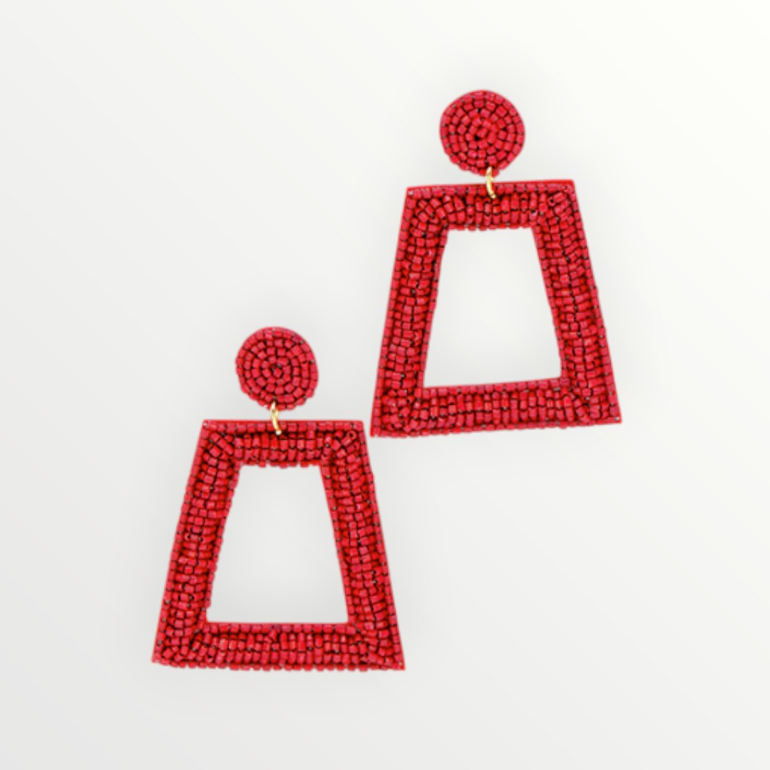 Red Trapezoid Beaded Earrings-Earrings-LouisGeorge Boutique-LouisGeorge Boutique, Women’s Fashion Boutique Located in Trussville, Alabama
