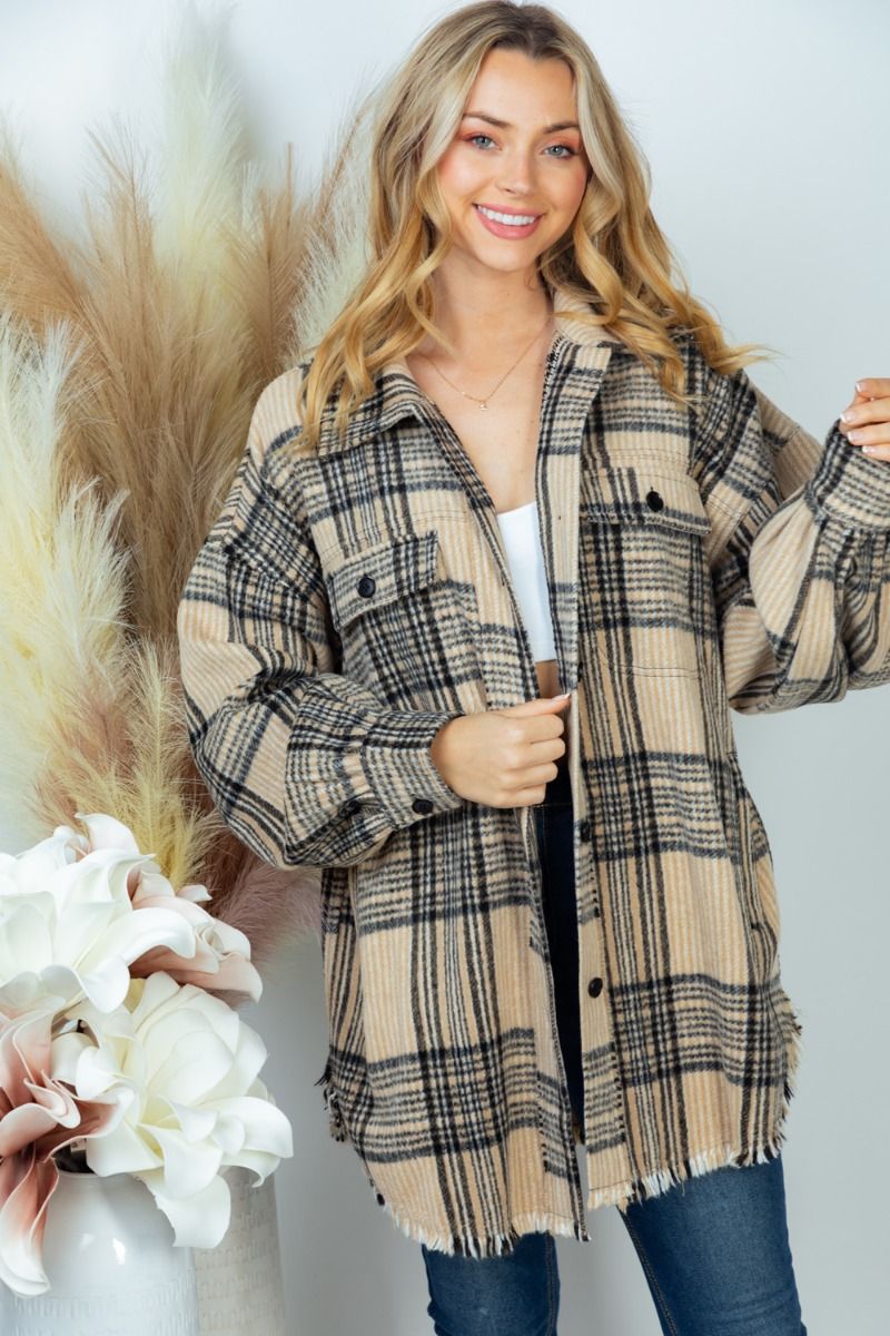 NEW GeeGee plaid SHACKET JACKET SHIRT black/gray/white western BOHO (1X-3X) 2X sold