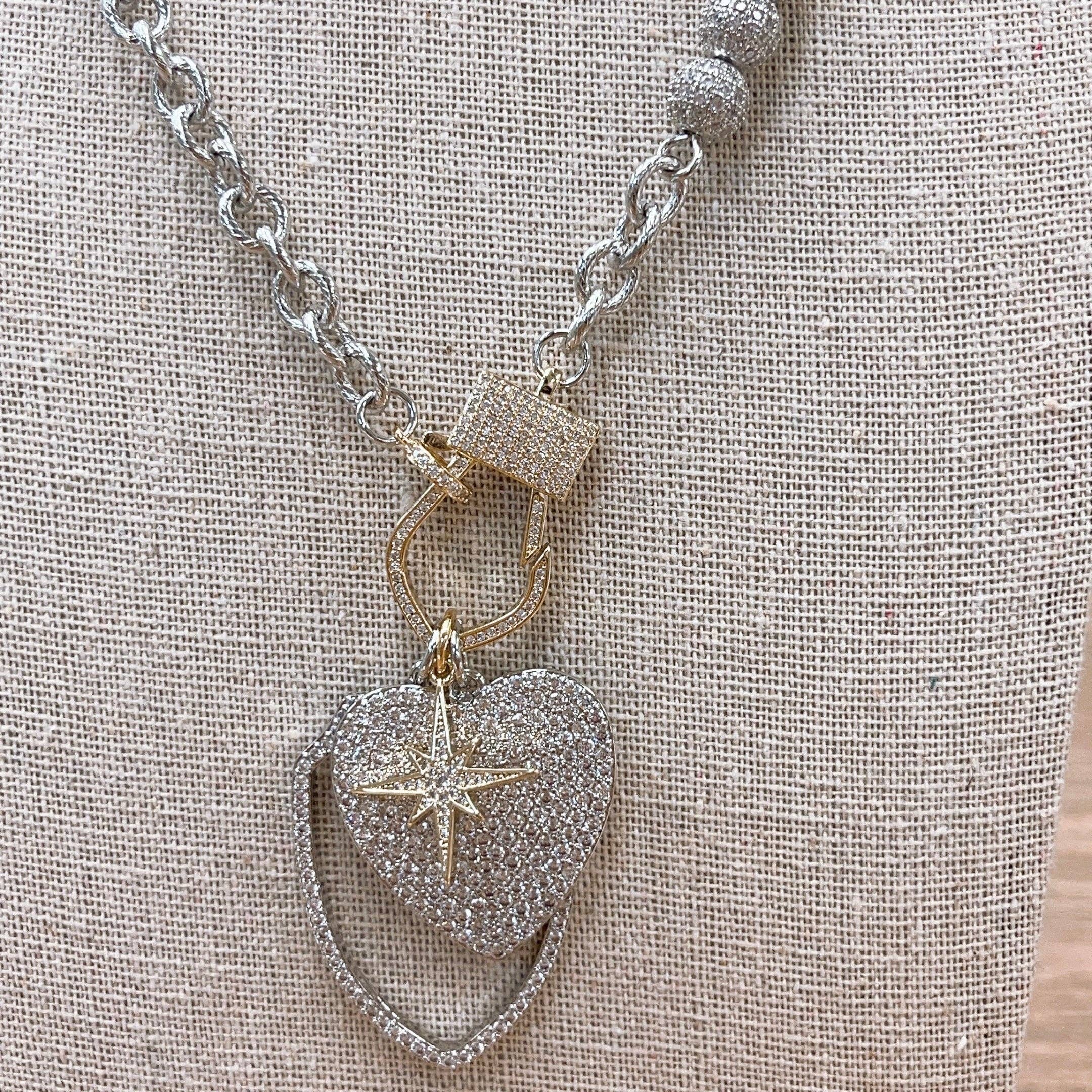 Stars & Heart Charm Link Necklace Silver-Apparel & Accessories-Treasure Jewels Inc.-LouisGeorge Boutique, Women’s Fashion Boutique Located in Trussville, Alabama