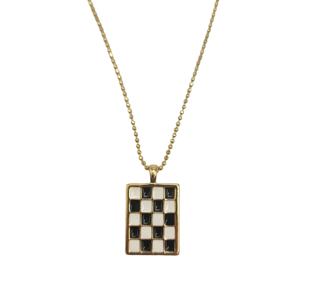 Black & White Checkered Necklace-Necklaces-Lauren Kenzie-LouisGeorge Boutique, Women’s Fashion Boutique Located in Trussville, Alabama