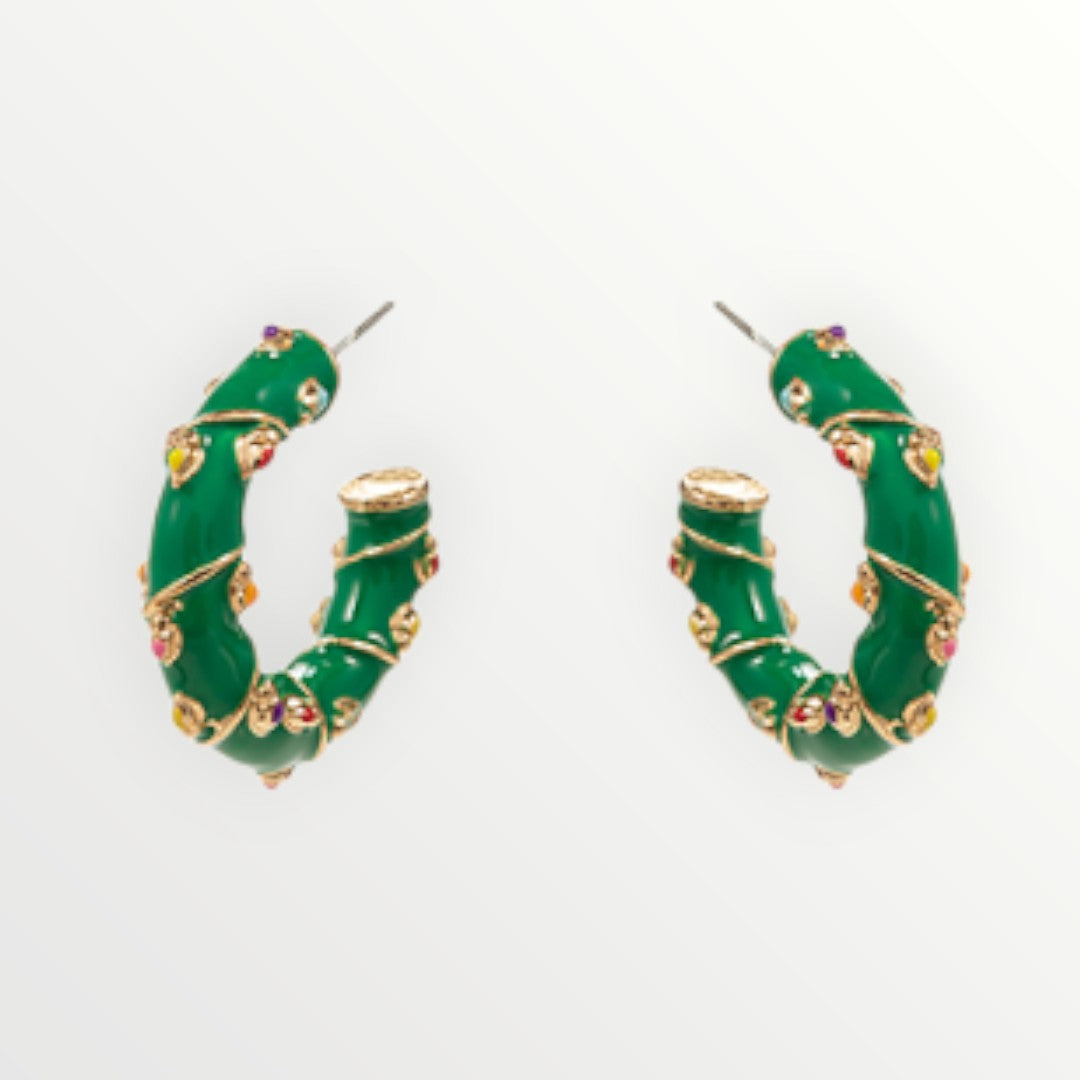 Green Holiday Hoops-Earrings-LouisGeorge Boutique-LouisGeorge Boutique, Women’s Fashion Boutique Located in Trussville, Alabama
