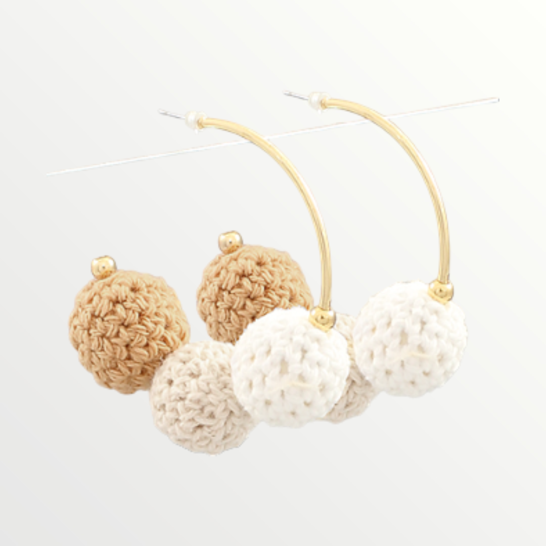 Crochet Ball Hoops-Earrings-LouisGeorge Boutique-LouisGeorge Boutique, Women’s Fashion Boutique Located in Trussville, Alabama