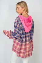 Washed Plaid Button Down Top with Hood - Plus/Regular - Denim Pink-Sweater-White Birch-LouisGeorge Boutique, Women’s Fashion Boutique Located in Trussville, Alabama