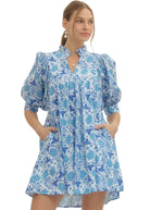 Floral Print Ruffled Collar Mini Dress - Off White/Blue - Plus & Regular-Apparel-Entro-LouisGeorge Boutique, Women’s Fashion Boutique Located in Trussville, Alabama