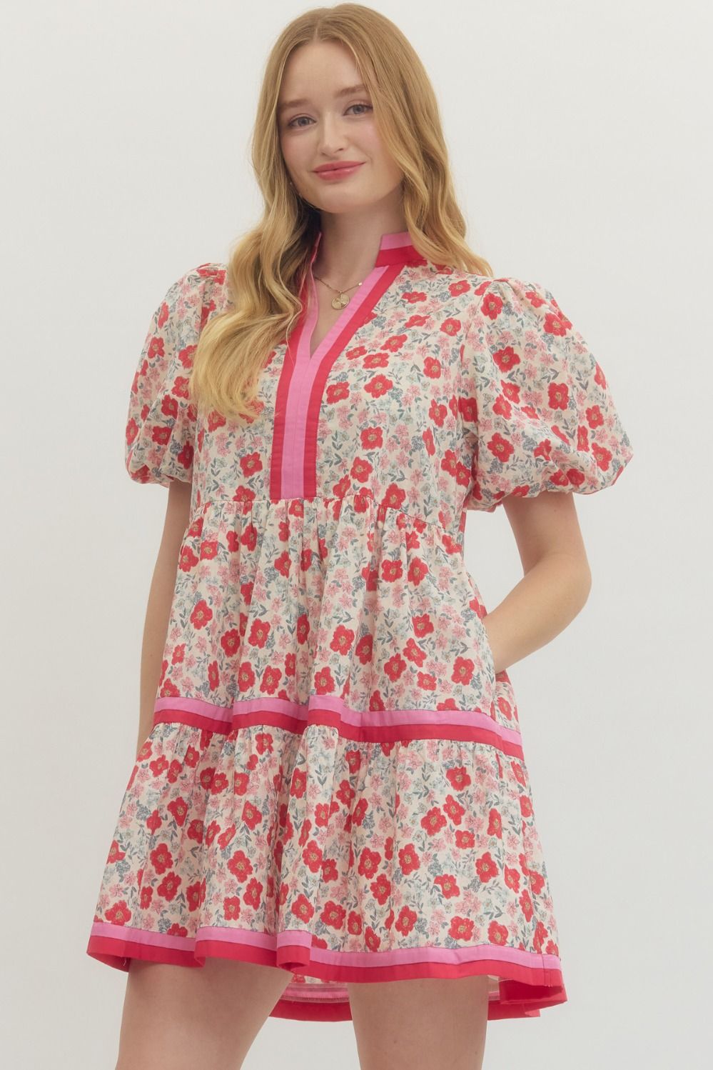 Floral Print Mini Dress - Pink/Red - Plus & Regular-Apparel-Entro-LouisGeorge Boutique, Women’s Fashion Boutique Located in Trussville, Alabama