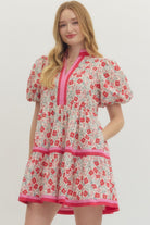 Floral Print Mini Dress - Pink/Red - Plus & Regular-Apparel-Entro-LouisGeorge Boutique, Women’s Fashion Boutique Located in Trussville, Alabama