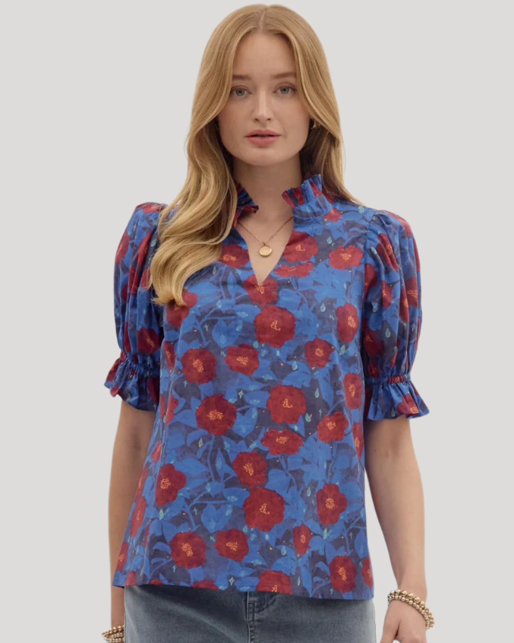 Midnight Floral Puff Sleeve Top - Plus/Regular-Apparel-Entro-LouisGeorge Boutique, Women’s Fashion Boutique Located in Trussville, Alabama