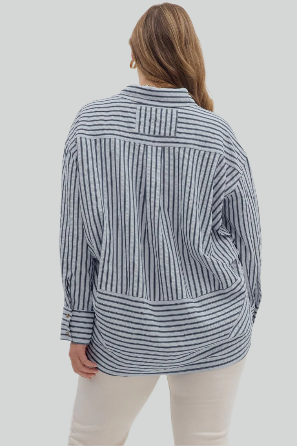 Chambray Textured Stripe Button-Down Top - Plus/Regular-Apparel-Entro-LouisGeorge Boutique, Women’s Fashion Boutique Located in Trussville, Alabama