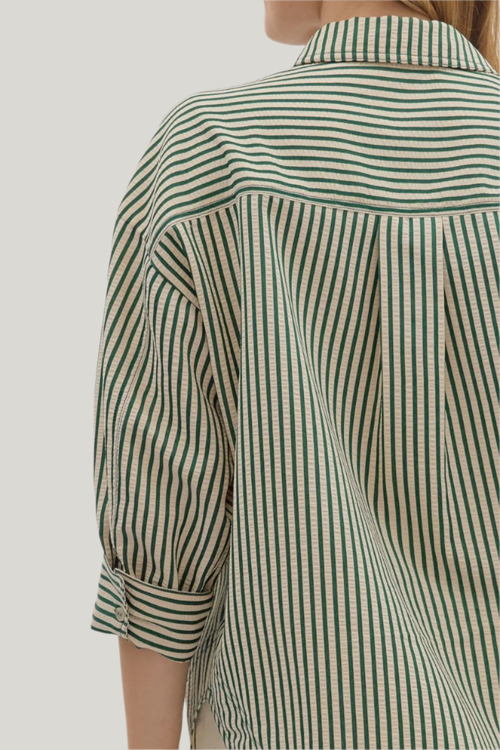 Green Striped Button-Up Top - Plus/Regular-Apparel-Entro-LouisGeorge Boutique, Women’s Fashion Boutique Located in Trussville, Alabama