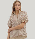 Caramel Stripe Half-Zip Top-Apparel-Entro-LouisGeorge Boutique, Women’s Fashion Boutique Located in Trussville, Alabama