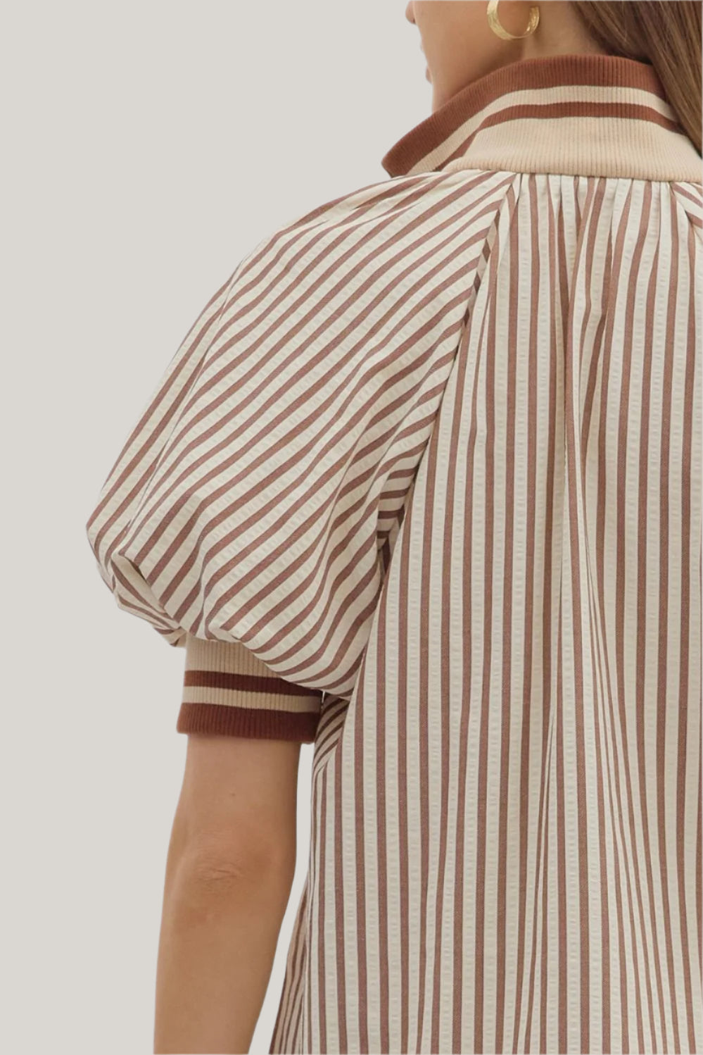 Caramel Stripe Half-Zip Top-Apparel-Entro-LouisGeorge Boutique, Women’s Fashion Boutique Located in Trussville, Alabama