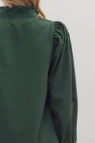 Solid Ruffled Mock Neck Leopard Print Contrast Top - Hunter Green - Plus/Regular-Apparel-Entro-LouisGeorge Boutique, Women’s Fashion Boutique Located in Trussville, Alabama