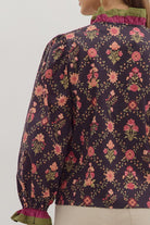 Floral Print Ruffle Trim V Neck Top - Dark Navy - Plus/Regular-Apparel-Entro-LouisGeorge Boutique, Women’s Fashion Boutique Located in Trussville, Alabama