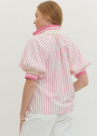 Light Pink Stripe Half-Zip Top - Plus/Reg-Apparel-Entro-LouisGeorge Boutique, Women’s Fashion Boutique Located in Trussville, Alabama