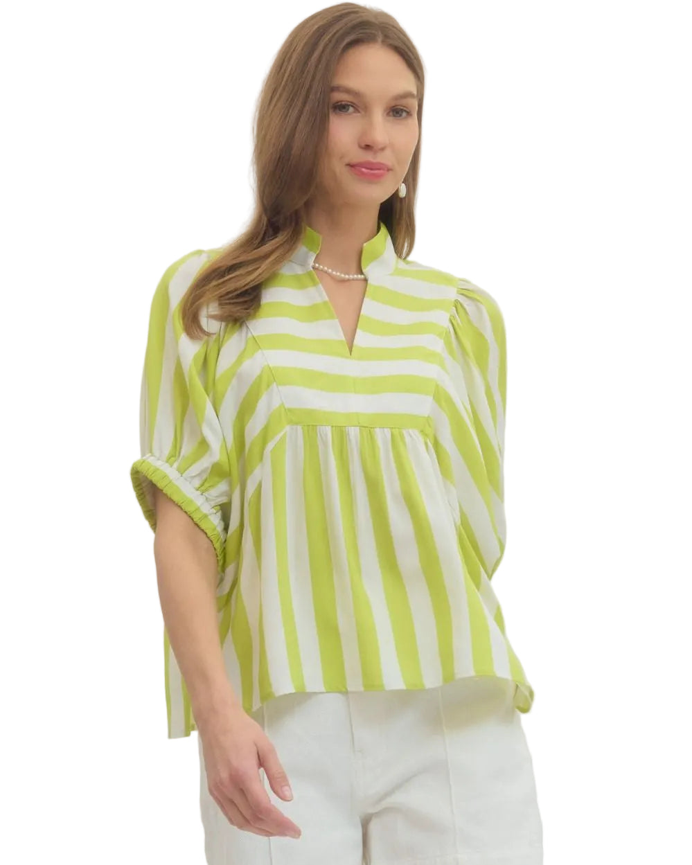 Stripe Print Short Sleeve Top - Lime - Plus & Regular-Apparel-Entro-LouisGeorge Boutique, Women’s Fashion Boutique Located in Trussville, Alabama