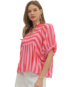 Stripe Print Short Sleeve Top - Pink - Plus & Regular-Apparel-Entro-LouisGeorge Boutique, Women’s Fashion Boutique Located in Trussville, Alabama