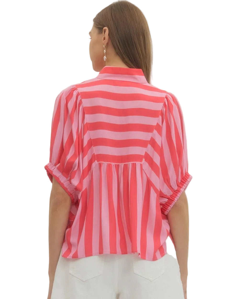 Stripe Print Short Sleeve Top - Pink - Plus & Regular-Apparel-Entro-LouisGeorge Boutique, Women’s Fashion Boutique Located in Trussville, Alabama
