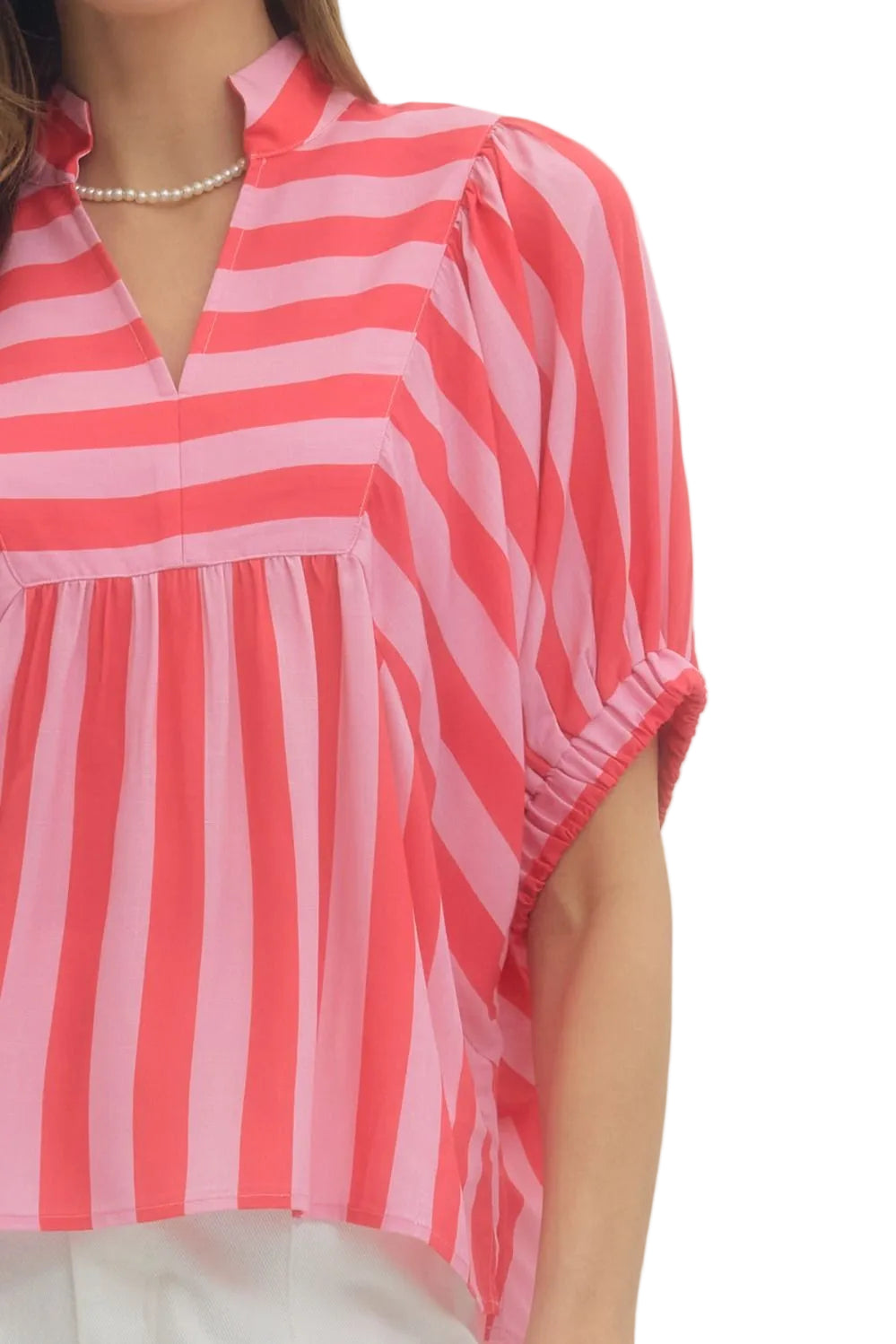 Stripe Print Short Sleeve Top - Pink - Plus & Regular-Apparel-Entro-LouisGeorge Boutique, Women’s Fashion Boutique Located in Trussville, Alabama