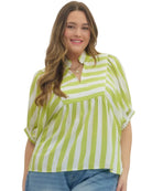 Stripe Print Short Sleeve Top - Lime - Plus & Regular-Apparel-Entro-LouisGeorge Boutique, Women’s Fashion Boutique Located in Trussville, Alabama