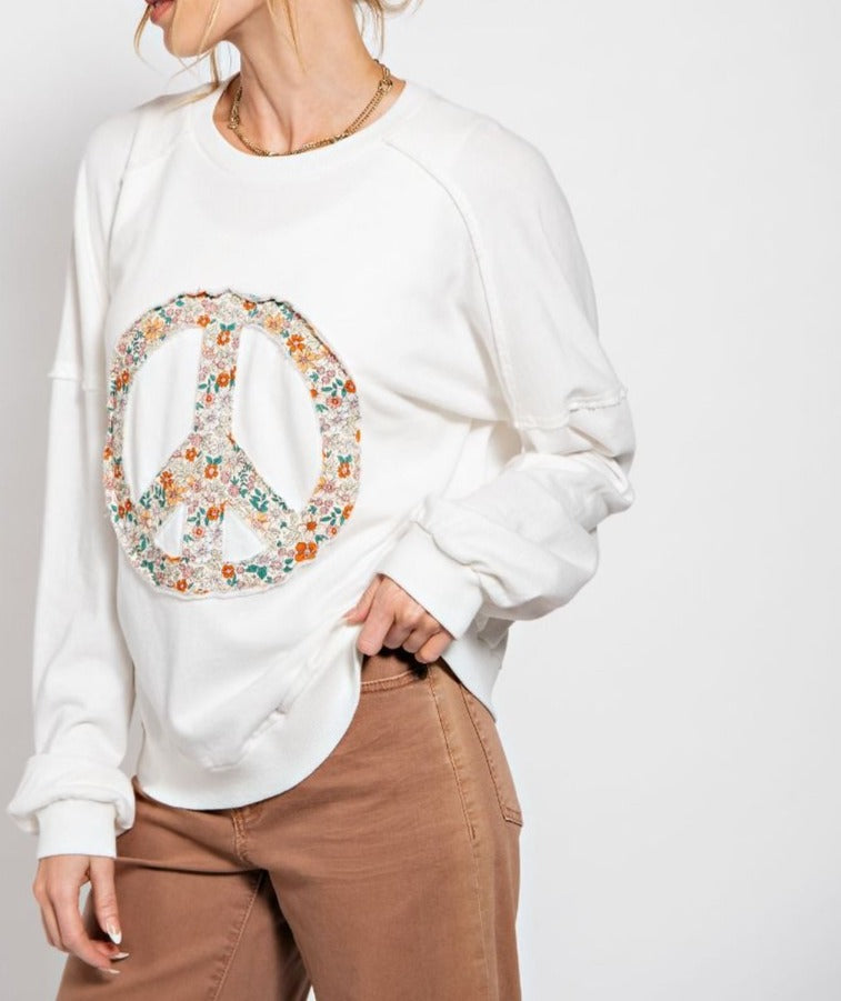 Peace Out Groovy Pullover - Plus/Regular - Off White-Sweater-Easel-LouisGeorge Boutique, Women’s Fashion Boutique Located in Trussville, Alabama