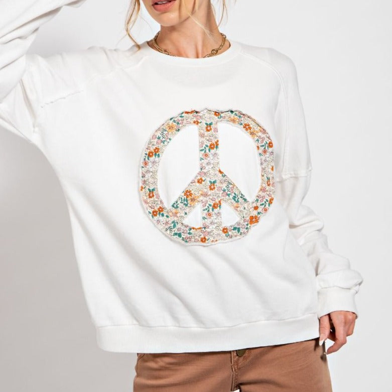 Peace Out Groovy Pullover - Plus/Regular - Off White-Sweater-Easel-LouisGeorge Boutique, Women’s Fashion Boutique Located in Trussville, Alabama